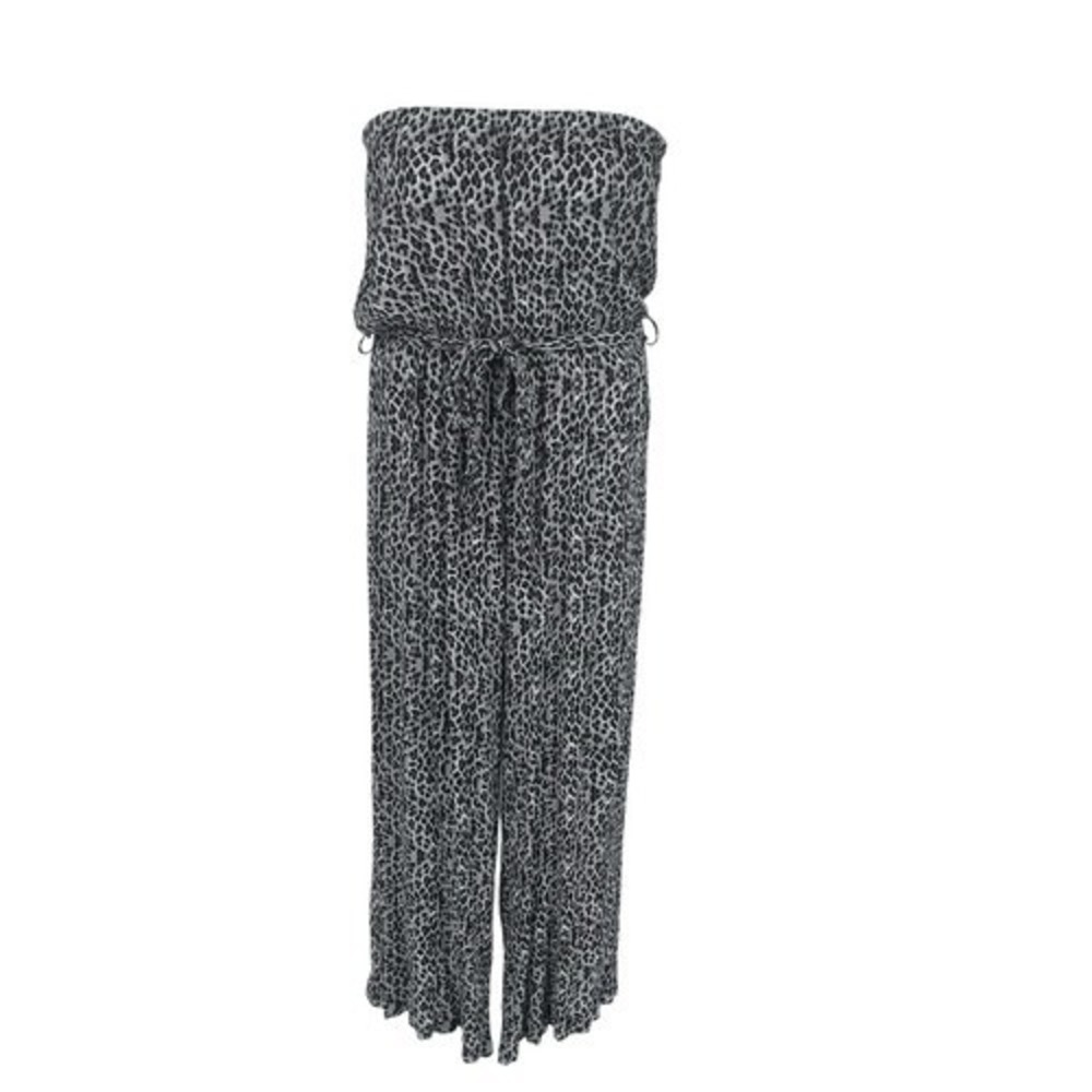 Davi & Dani Leopard Print Strapless‎ Wide Leg Jumpsuit L